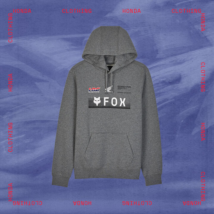 image of Fox hoodie with stylized text calling out Honda clothing