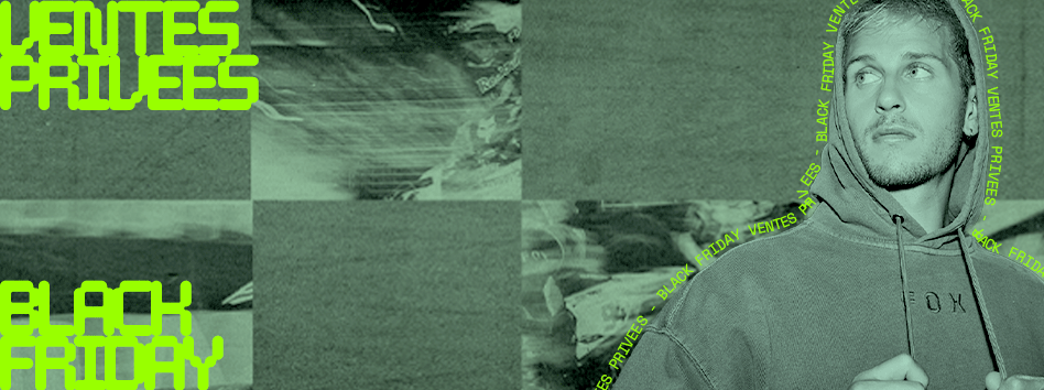 Animated image with a male model and an MTB and Moto rider that announces the launch of the Fox Racing Black Friday Private Sale. There is text on the image saying Private Sale Black Friday.